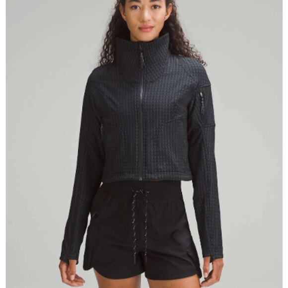 Lululemon Water-Repellent Grid Fleece Hiking Jacket – Black/ Grey – Size 4(NWOT) - Picture 1 of 16